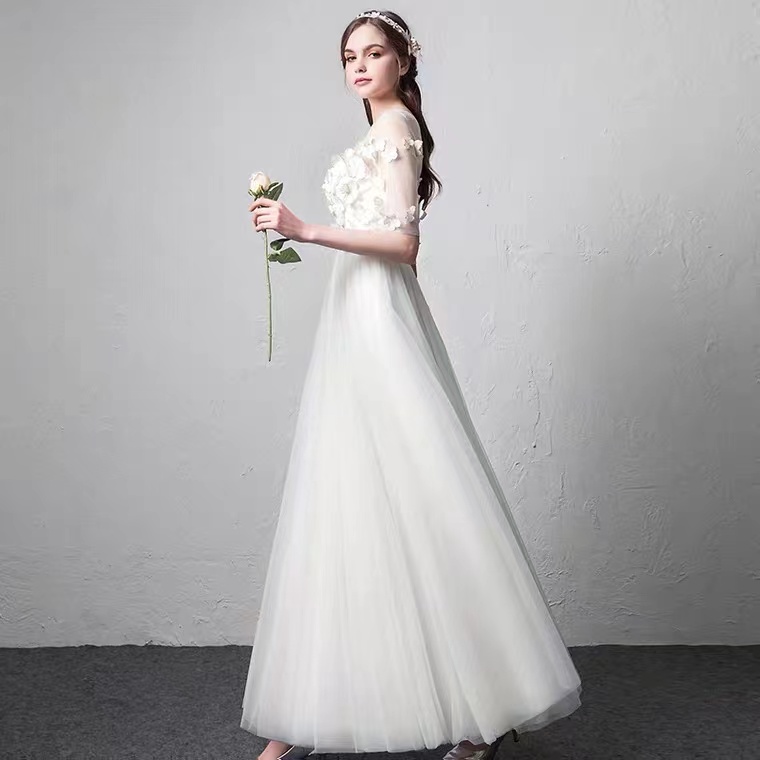 Medium Sleeve Wedding Gown,, Simple, White Long Sleeve Bridal Gown,custom Made