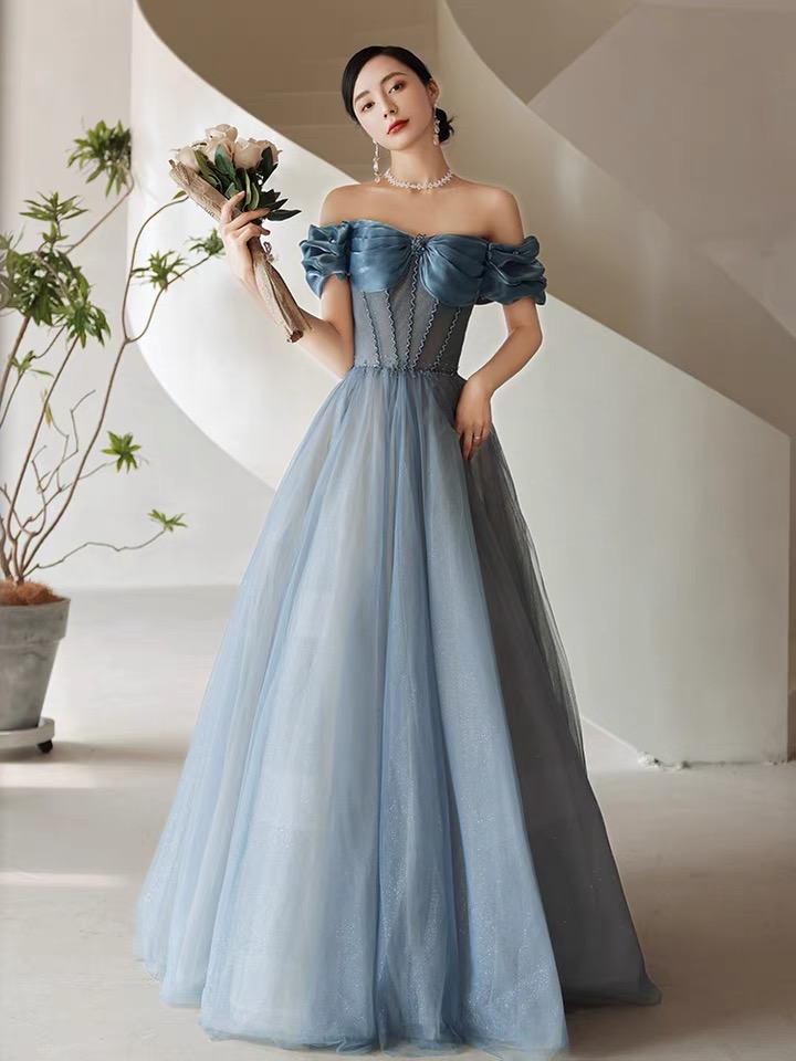 uy Princess Sweetheart Lavender Puff Sleeves Prom Dress w/ Slit | Long  Tulle Dress – Rjerdress
