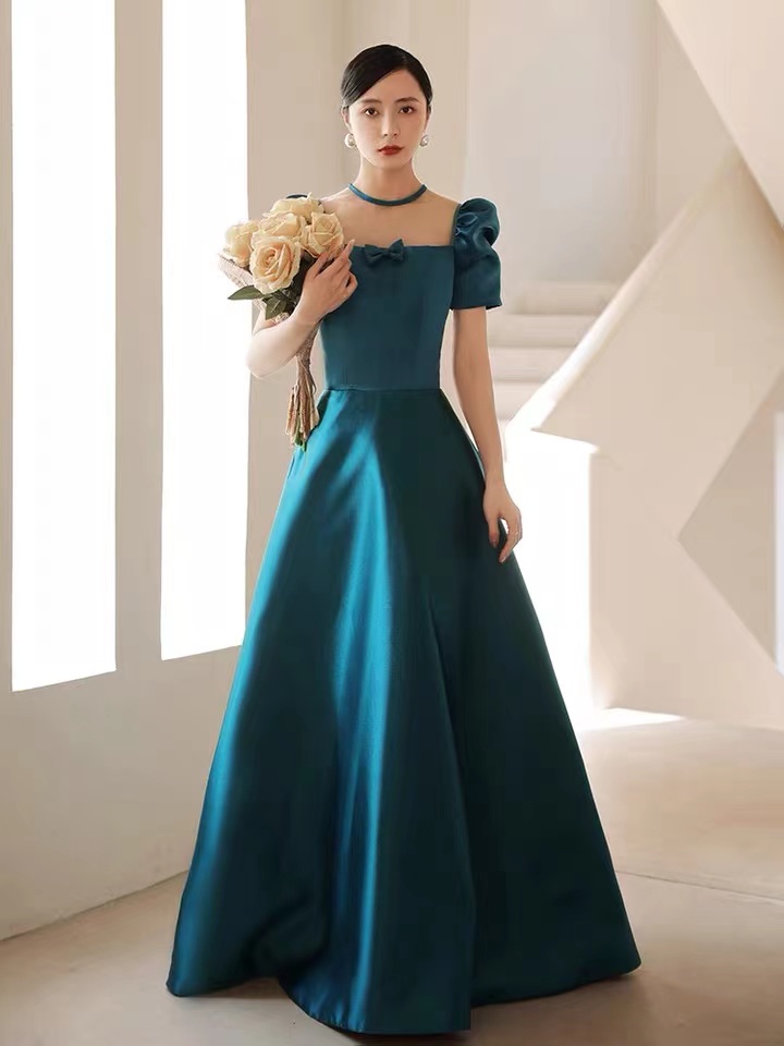 Blue Satin Evening Dress, Temperament Prom Dress, Princess Party Dress,custom Made