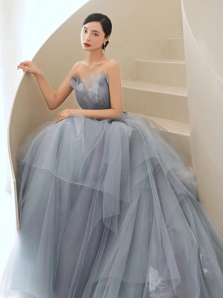 Gray Strapless Evening Dress, Fairy Dress, Heavy Industry Temperament Dress,custom Made