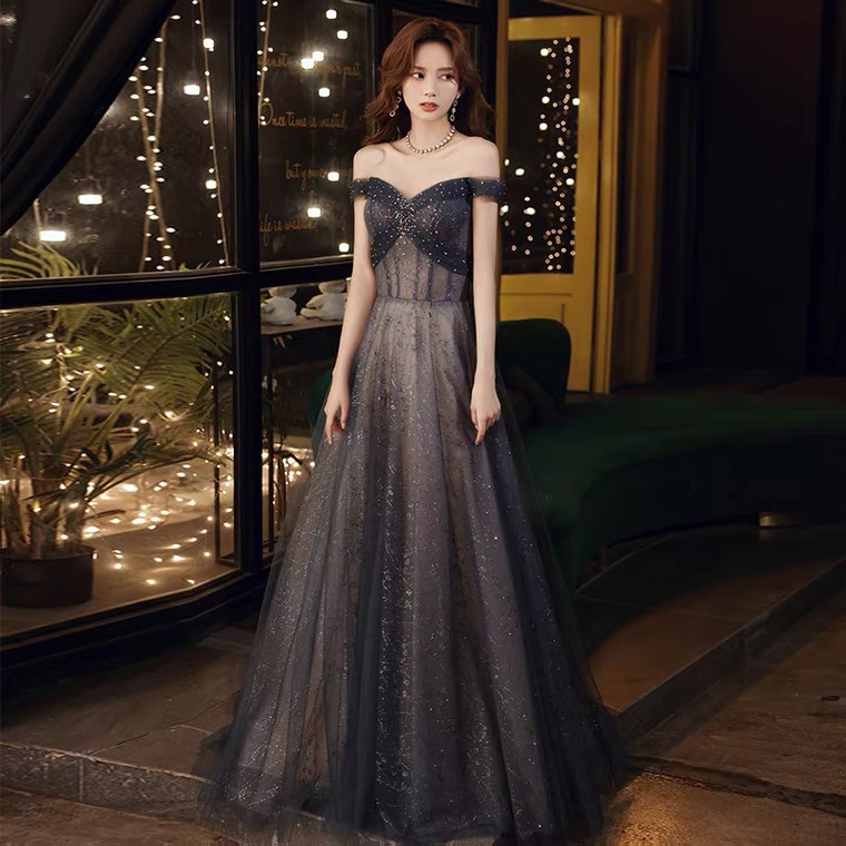 Black Prom Dress, Sexy Shiny Party Dress, Off Shoulder Evening Dress,custom Made