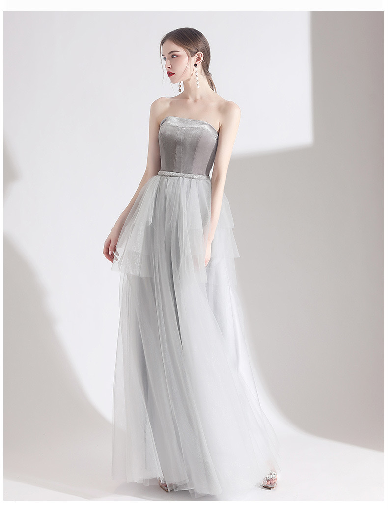 Silver Grey Prom Dress, Strapless Bridesmaid Dress,custom Made