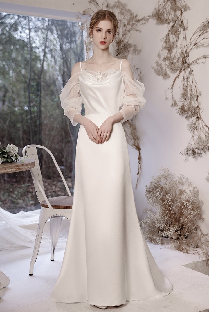 Satin Prom Dress,white Party Dress, Hepburn Style, Simple, Off Shoulder Evening Dress,custom Made