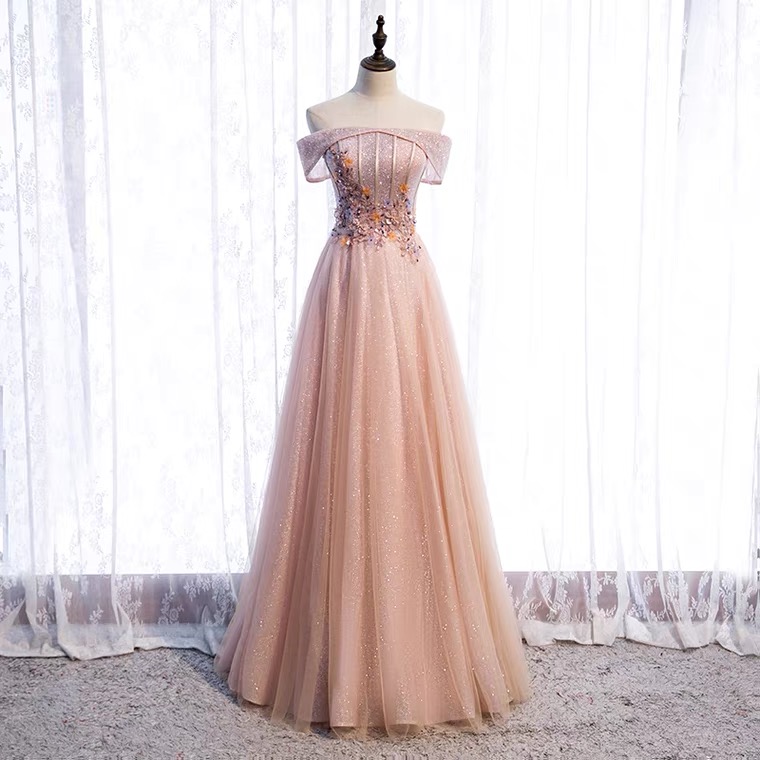 Pink Evening Dress, Long Off Shoulder Fairy Elegant Party Dress,custom Made