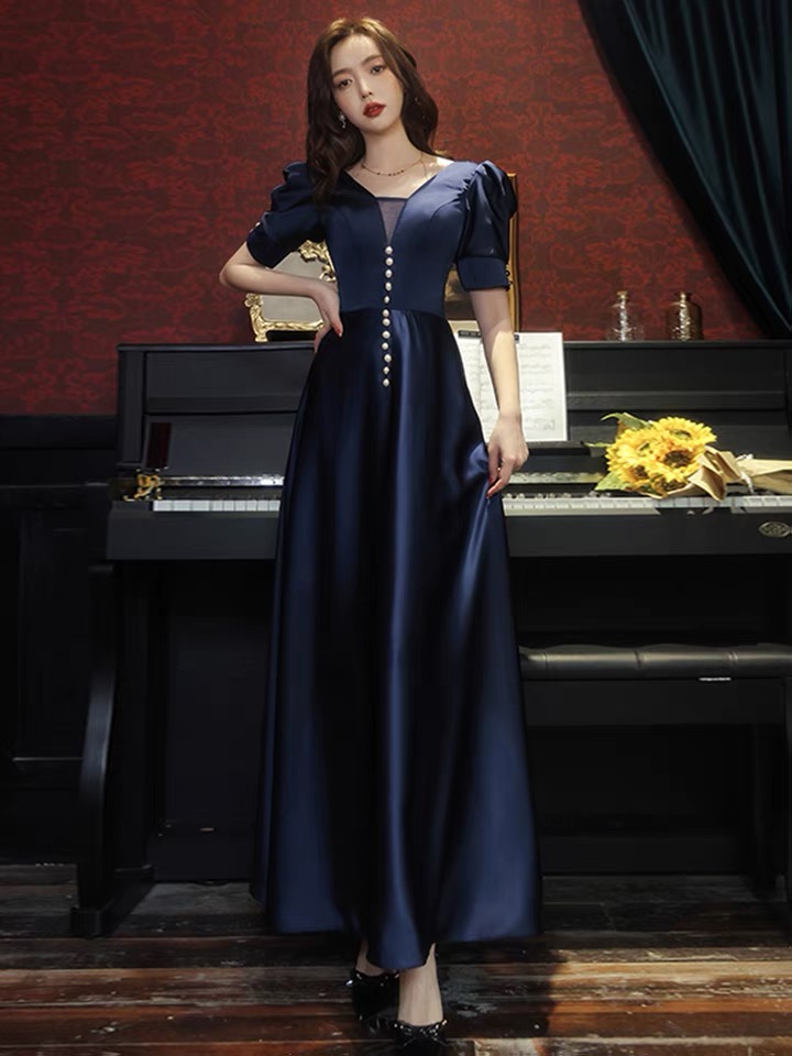 Navy Blue Evening Dress, Elegant, High Class Long Birthday Party Dress,,custom Made