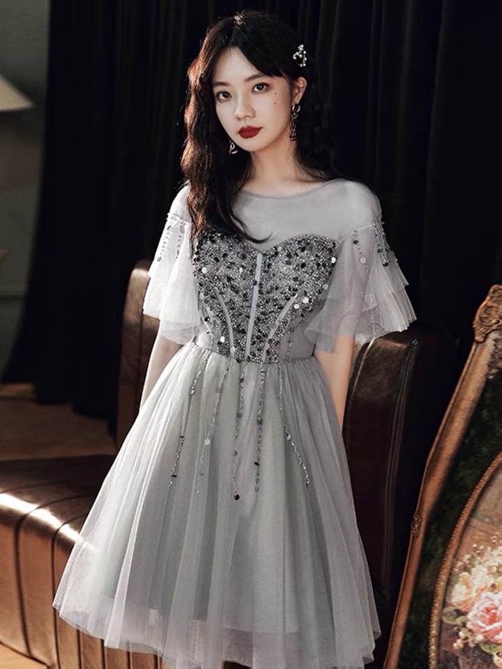 Grey Bridesmaid Dress, Fairy Evening Dress, Light Luxury Homecoming Dress,custom Made