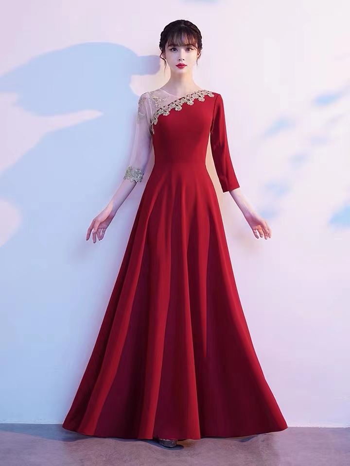 Long Sleeve Prom Dress, Red Formal Evening Dress,custom Made