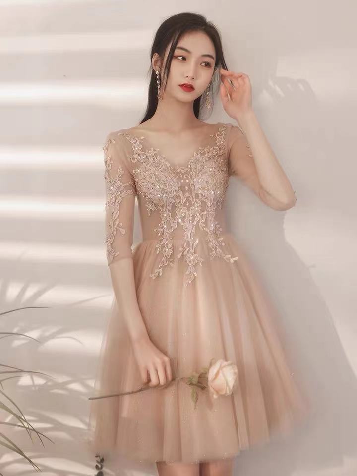 Long Sleeve Bridesmaid Dresses, Pink Homecoming Dresses, Birthday Party Dresses,custom Made
