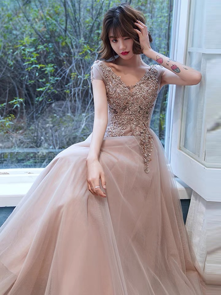 V-neck Evening Dress,pink Bridesmaid Dress, Fairy Student Dress, Light Luxury Evening Dress,custom Made