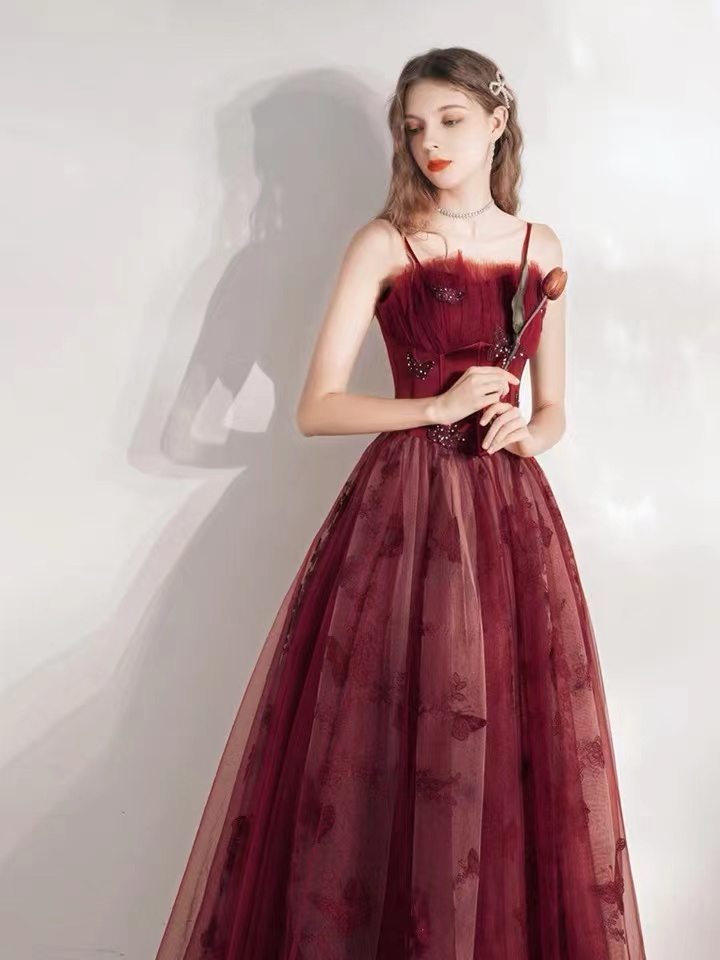 Summer, Long Red Prom Dress, Spaghetti Strap Evening Dress,custom Made