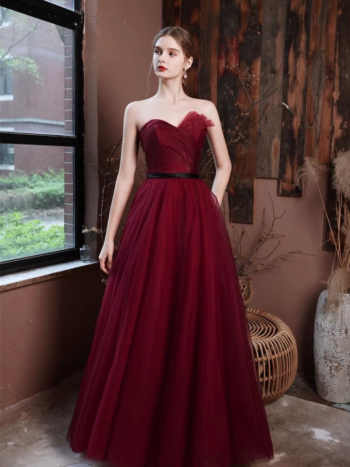 Temperament Red Prom Dress , Strapless Evening Dress,custom Made