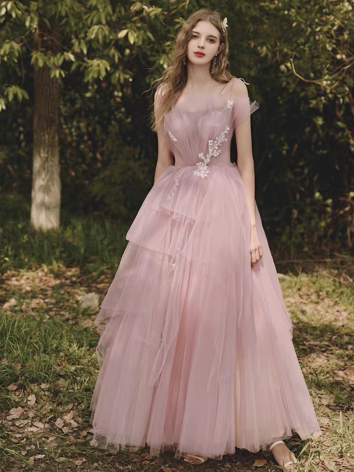 Spaghetti Strap Birdal Dress, Birthday Party Dress, Long Pink Prom Dress,custom Made