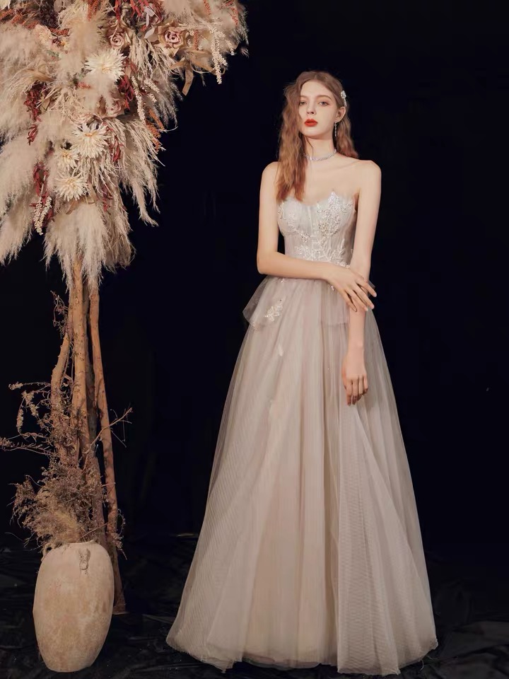 Strapless Bridal Gown, Champagne White Dress, Light Luxury Prom Dress,custom Made