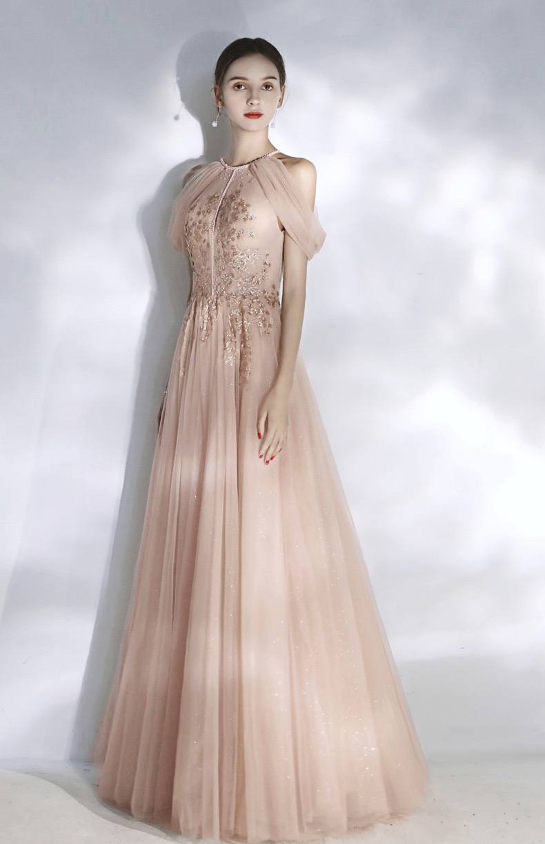 Pink Dream Prom Dress, Halter Neck Evening Gown,custom Made