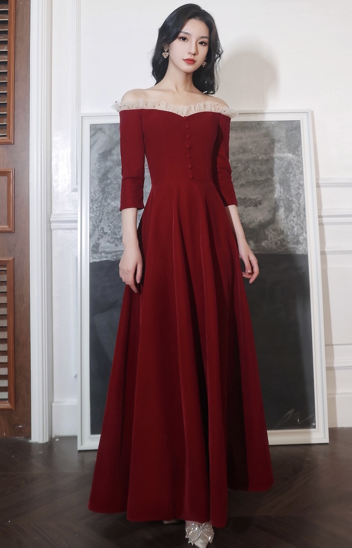 Burgundy Prom Gown, Off Shoulder Party Dress, Fairy Midi Dress,custom Made
