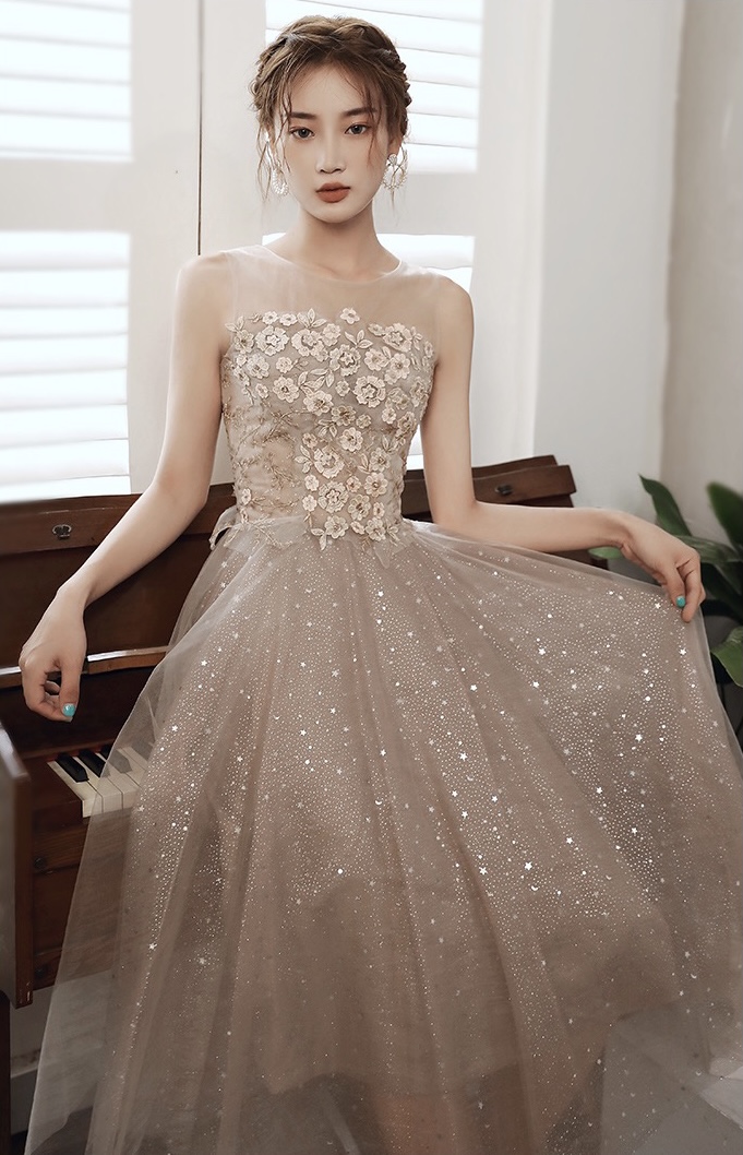 Sleeveless Fairy Evening Dress, Applique Bridesmaid Dress,homecoming Dress,custom Made