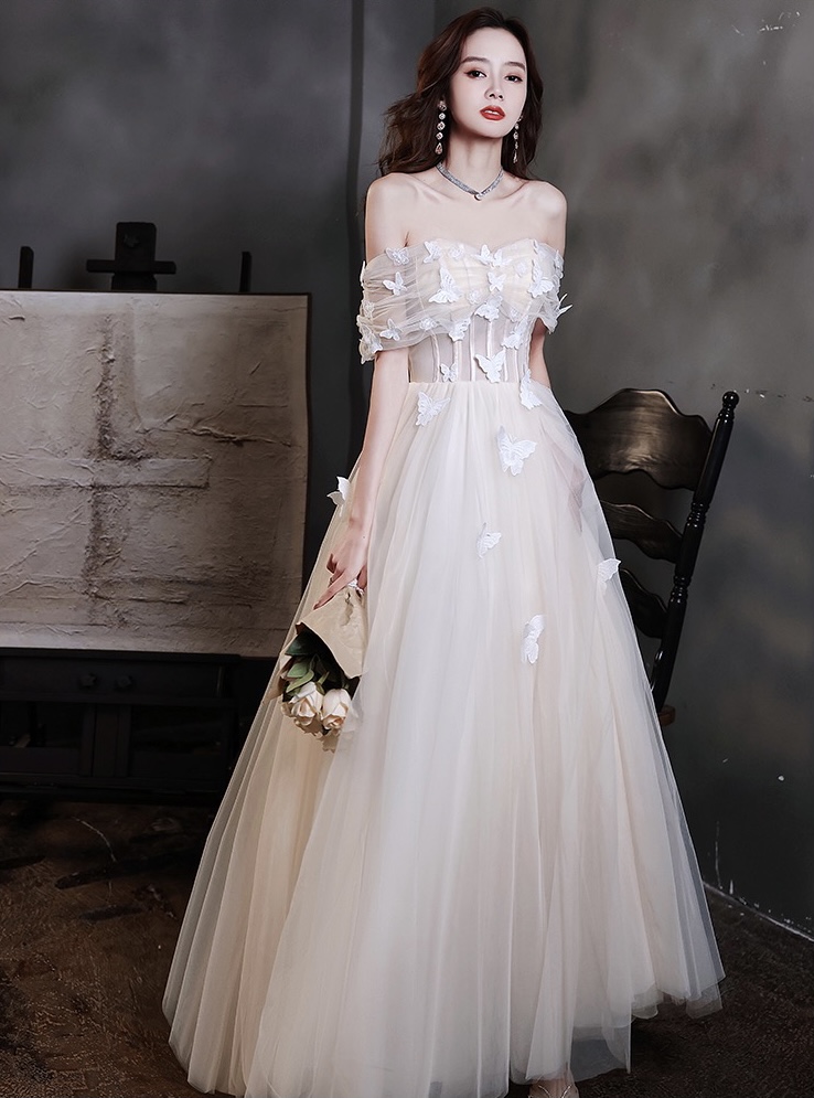Off Shoulder Evening Dress, Fairy Temperament Long Prom Dress, Applique Party Dress,custom Made
