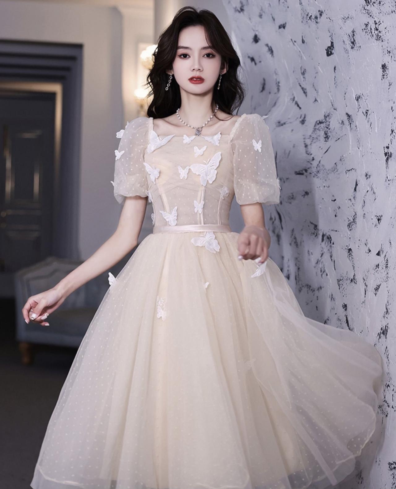 Champagne Evening Dress, Socialite, Fairy Homecoming Dress, Short Bridesmaid Dress,custom Made