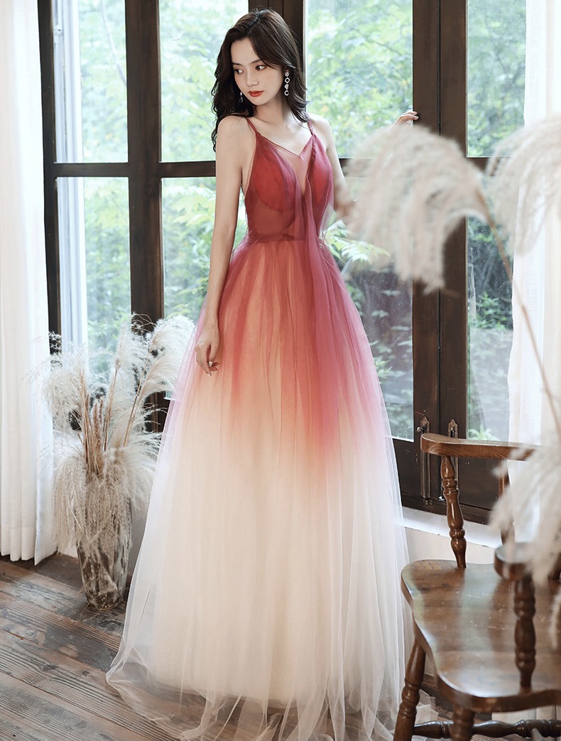 Backless Evening Dress, Sexy, Fairy Red Halter Long Dress, Light Luxury Gradient Dress,custom Made
