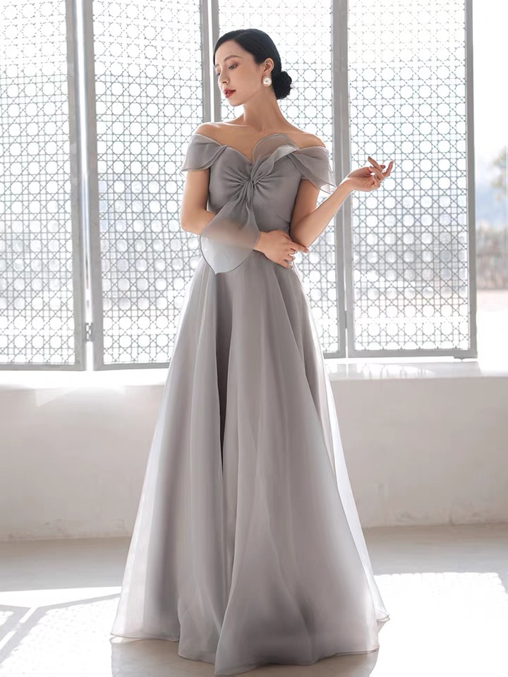Gray Bridesmaid Dress, Long Temperament Off Shoulder Prom Dress ,custom Made