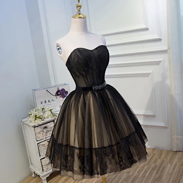 Black Homecoming Dress, Sexy Elegant Short Dress, Strapless Princess Dress,custom Made