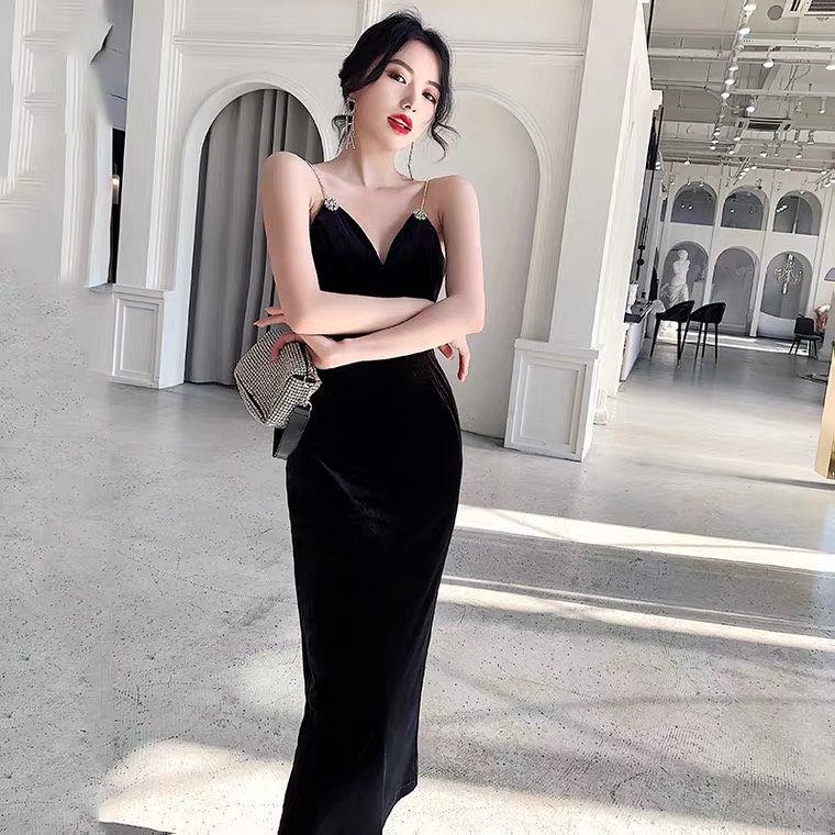 sexy black birthday dress Dark Green Velvet Sexy Black Girls Prom Dresses Long Birthday Dress, A –  Asteria main image 0