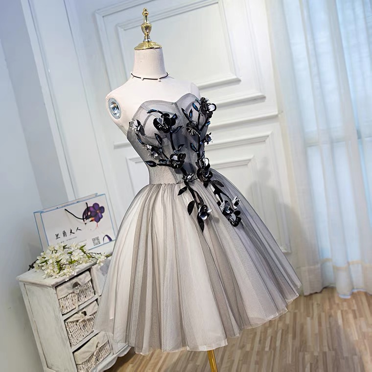 dark gray homecoming dresses A line One Shoulder Short Prom Dress. Gray Graduation Homecoming Dress main image 0