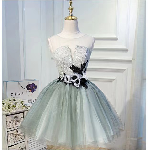 Bridesmaid Dress Short, Grey Applique Dress Little Homecoming Dress ,custom Made