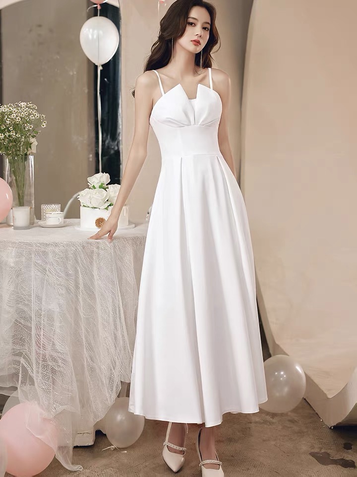 Spaghetti Strap Party Dress, Satin Prom Dress,white Dress, Simple Bridesmaid Dresses,homecoming Dress,custom Made