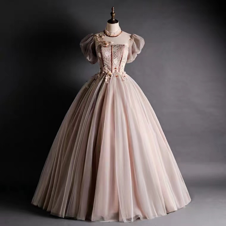 High-neck Evening Dress, Pink Party Dress, Princess Ball Gown Dress,custom Made