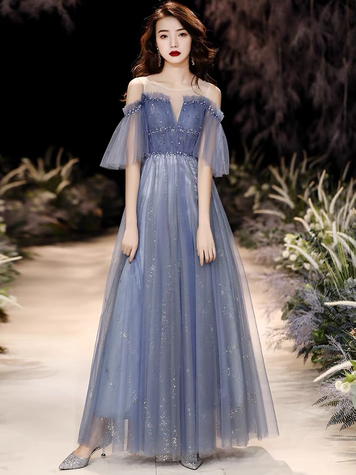 Blue Evening Dress, O-neck Birthday Dress, Fairy Party Dress,custom Made