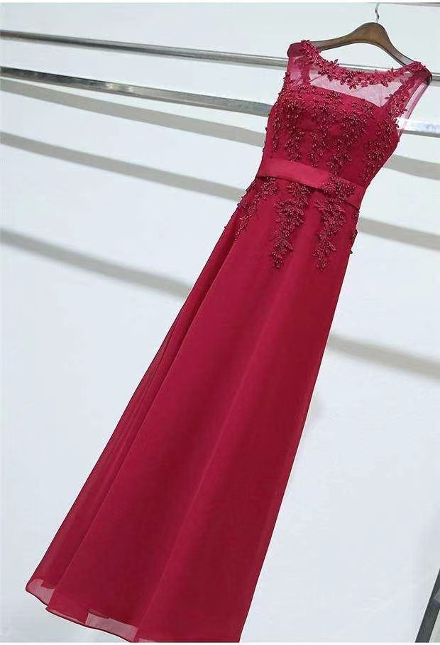 Sleeveless Dress ,lace Evening Dress,burgundy Graduation Dress,custom Made