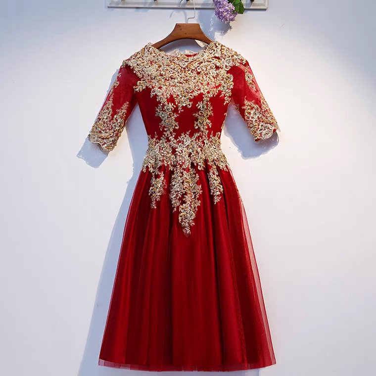 New, red homecoming dress, elegant midi dress with beads,custom made
