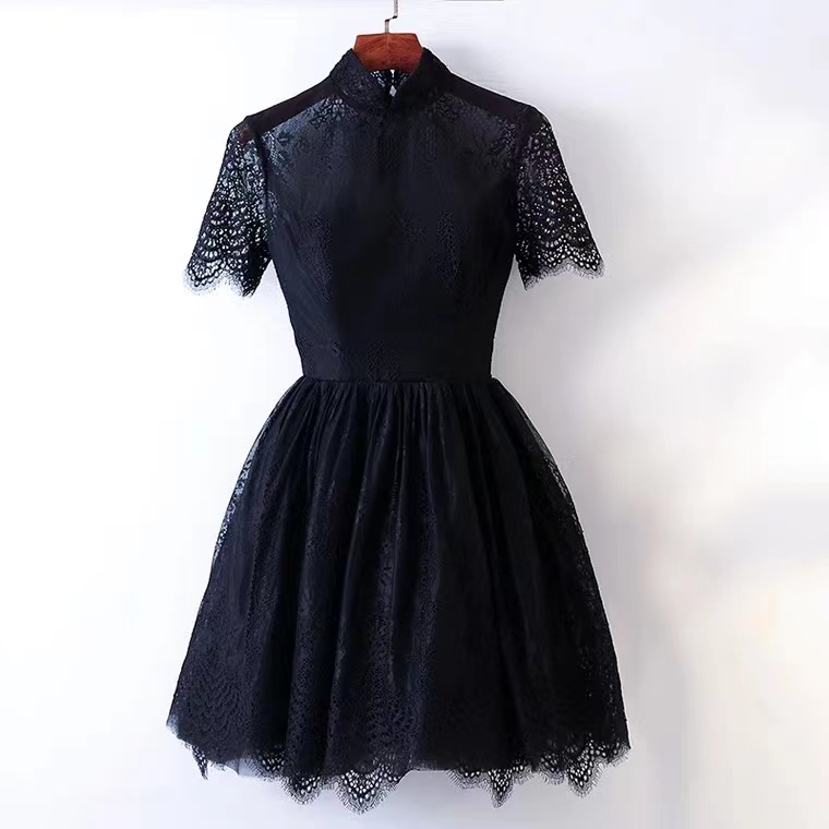 High Neck Party Dress, Black Party Dress, Fairy Lace Homecoming Gowns,custom Made