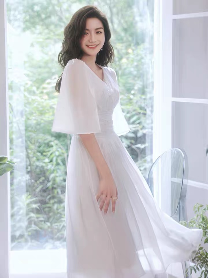 Little White Dress, V-neck Homecoming Dress, Simple Party Dress,custom Made