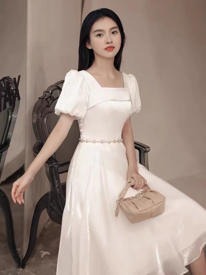 Square Collar Homecoming Dress, Luxury Little Dress, Temperament White Lady Dress, Daily Dress,custom Made