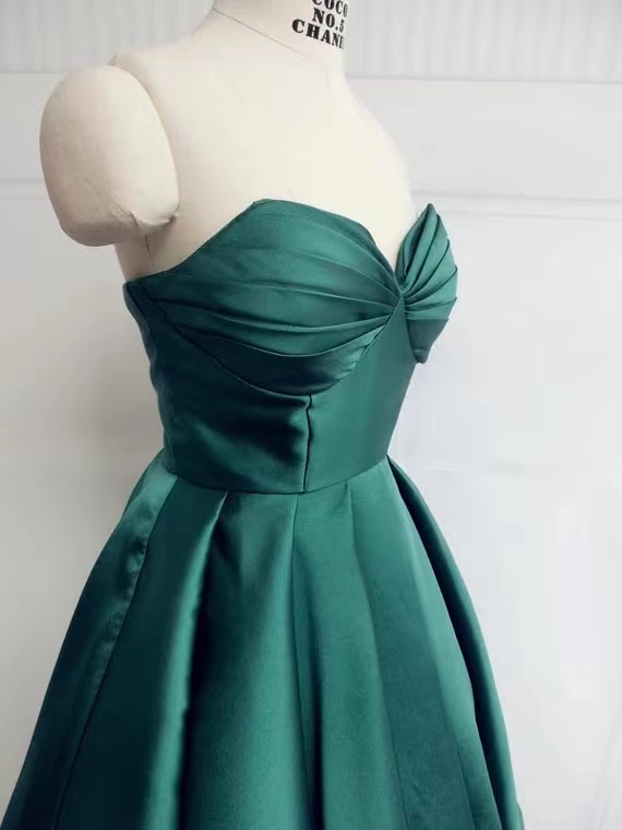 Strapless Midi Dress,green Party Dress,satin Homecoming Dress,high Low Dress,custom Made