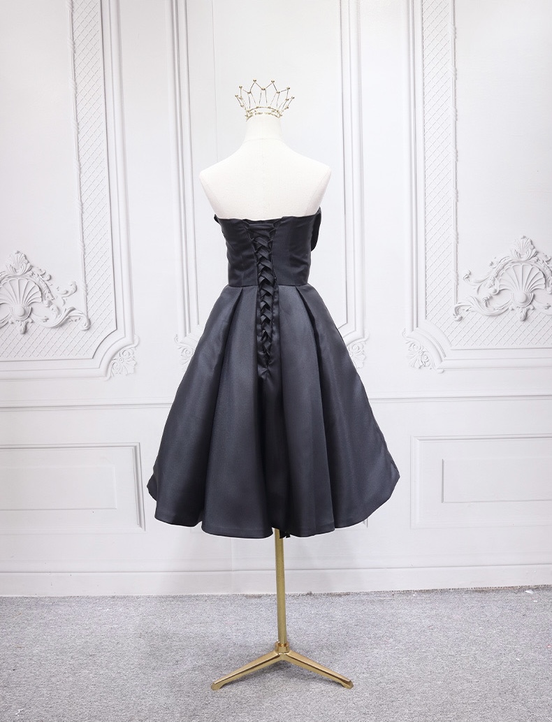 black graduation dress strapless ZAPAKA Women White Strapless Graduation Dress A Line Tiered Matte Satin Little White Dress, Black / US16 main image 0