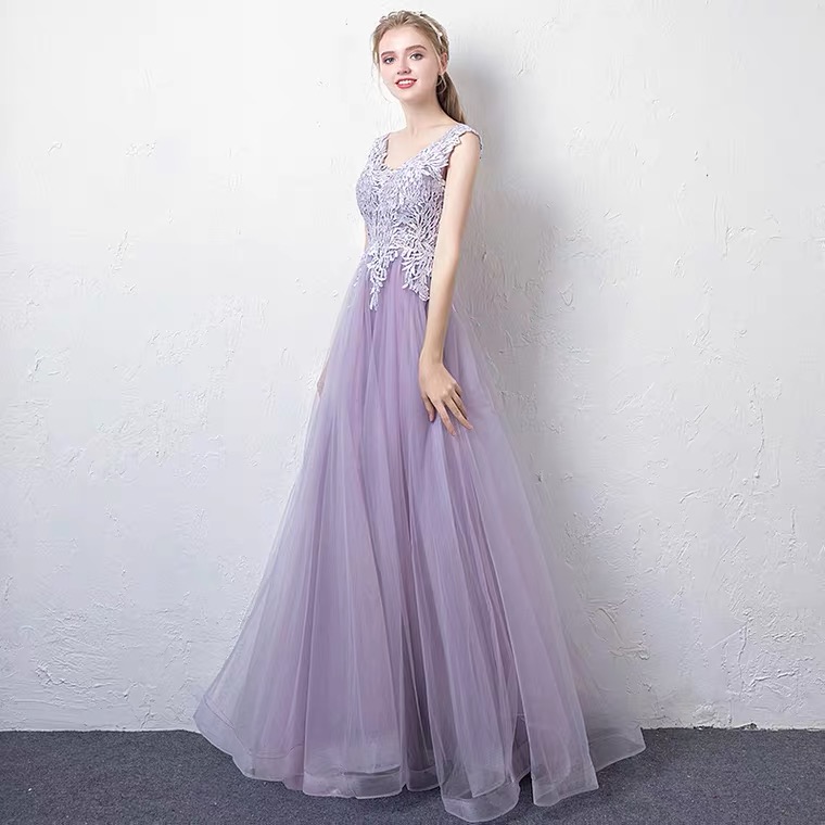 Lavender Evening Dress, V-neck Prom Dress,,custom Made