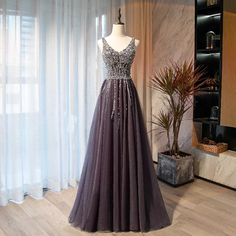 V-neck Long Fairy Dress, Sexy Beaded Prom Dress,custom Made