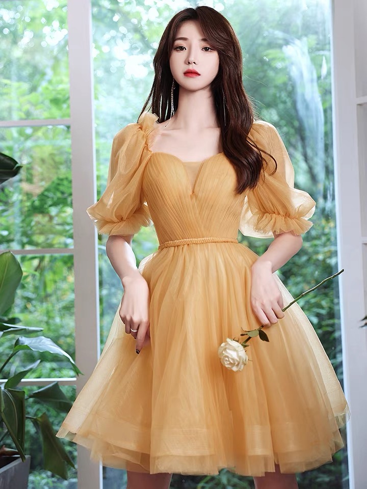 Yellow Birthday Dress, Party Princess Bridesmaid Dress,cute Homecoming Dress,custom Made