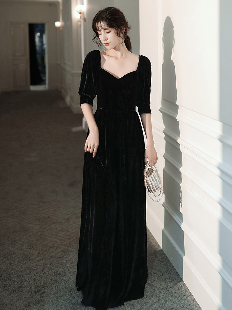Black Velvet Dress, Elegant Long Sleeve Formal Dress,custom Made