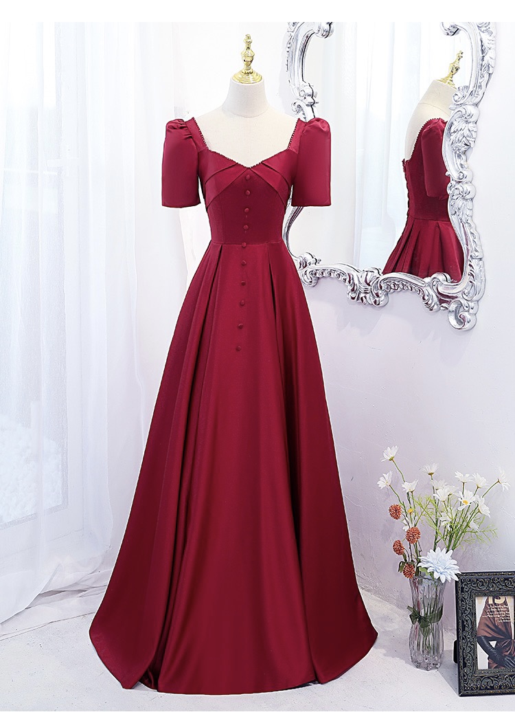 Satin Dress, Princess Dress, Red Evening Dress,custom Made