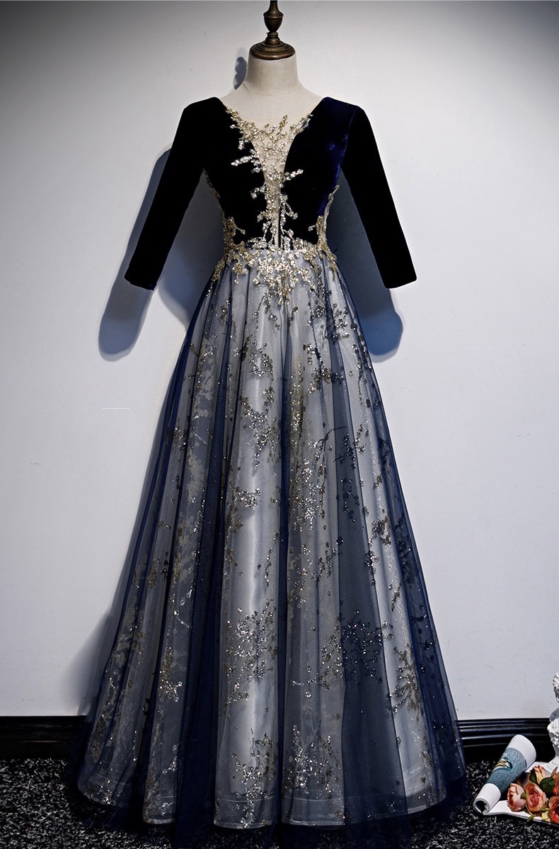 V-neck Prom Dress Queen Party Dress , Velvet Dress,custom Made