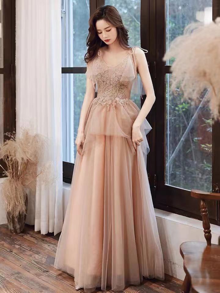 Spaghetti Strap Evening Dress, Fairy Pink Dress, Sexy Blush Pink Prom Dress,custom Made