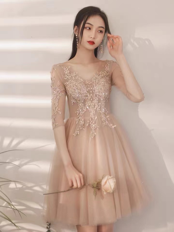 Fairy Birthday Dresses, Pink Bridesmaid Dresses, Graduation Dresses,champagne Homecoming Dress, Custom Made
