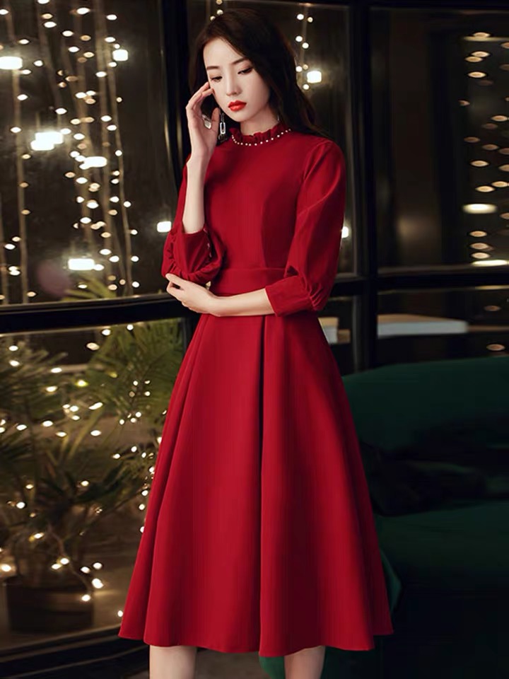 red homecoming dress long sleeve Cheap Lace Red Chic Long-Sleeves A-Line Homecoming Dresses,MH444