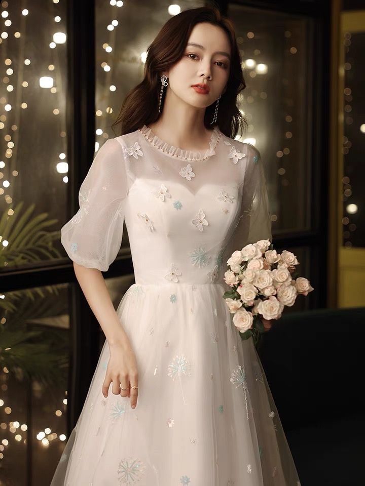 High Collar Stduent Dress, White Birthday Dress, Embroidered Fairy Dress,homecoming Dress,custom Made