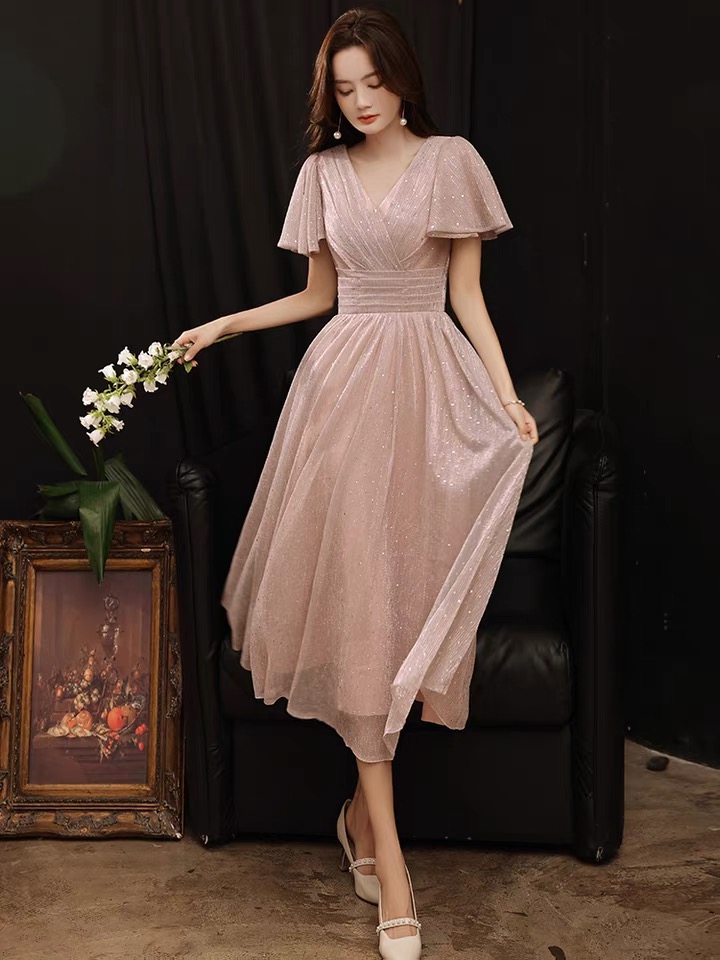 Light Pink Dress, V -neck Homcoming Dress,custom Made