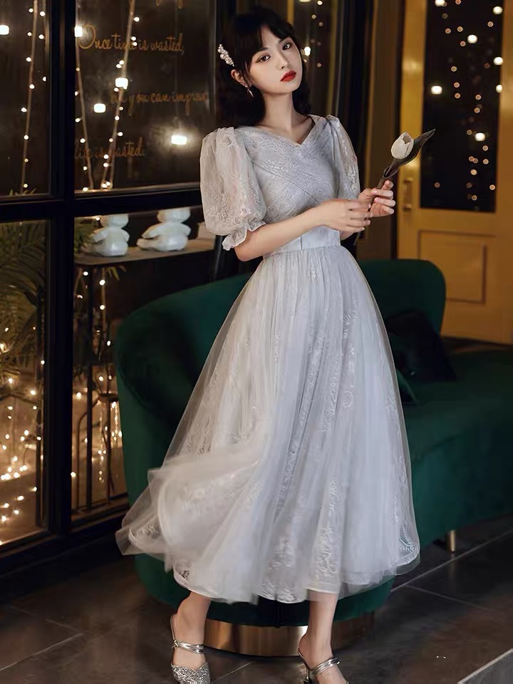 sachin and babi light blue dress Birthday Party Dress, Grey Fairy Dress, Bubble Sleeve Bridesmaid Dress,homecoming  Dress,custom Made on Luulla